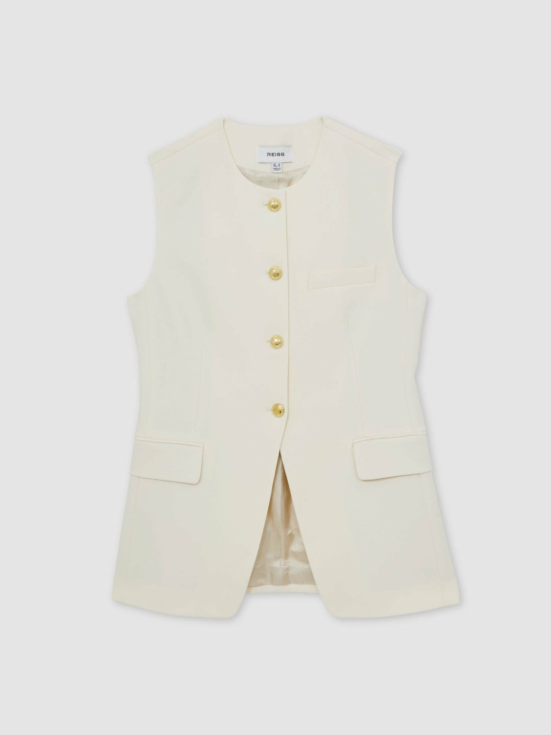 High-Neck Longline Waistcoat in Cream | Reiss Women Popular
