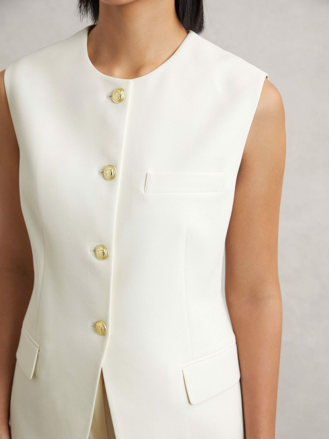 High-Neck Longline Waistcoat in Cream | Reiss Women Popular