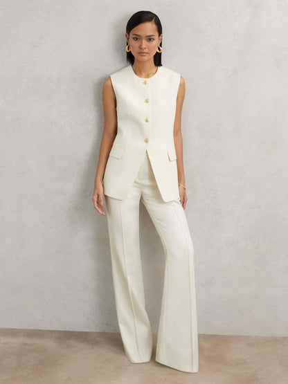 High-Neck Longline Waistcoat in Cream | Reiss Women Popular