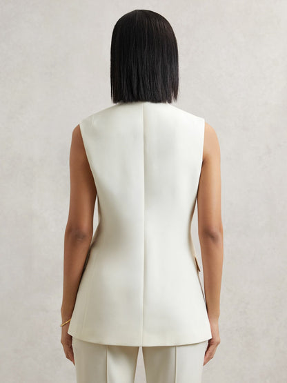 High-Neck Longline Waistcoat in Cream | Reiss Women Popular
