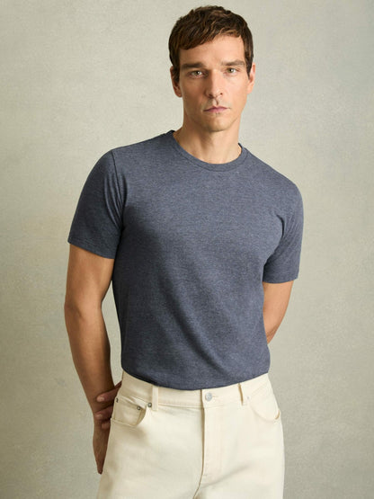 Cotton Crew Neck T-Shirt in Airforce Blue Melange | Reiss Men Best Seller