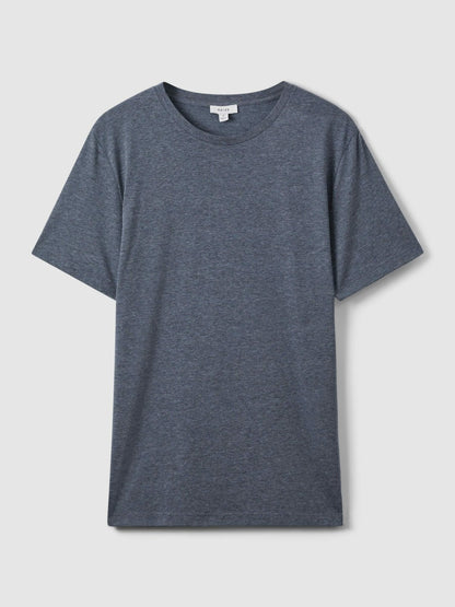 Cotton Crew Neck T-Shirt in Airforce Blue Melange | Reiss Men Best Seller