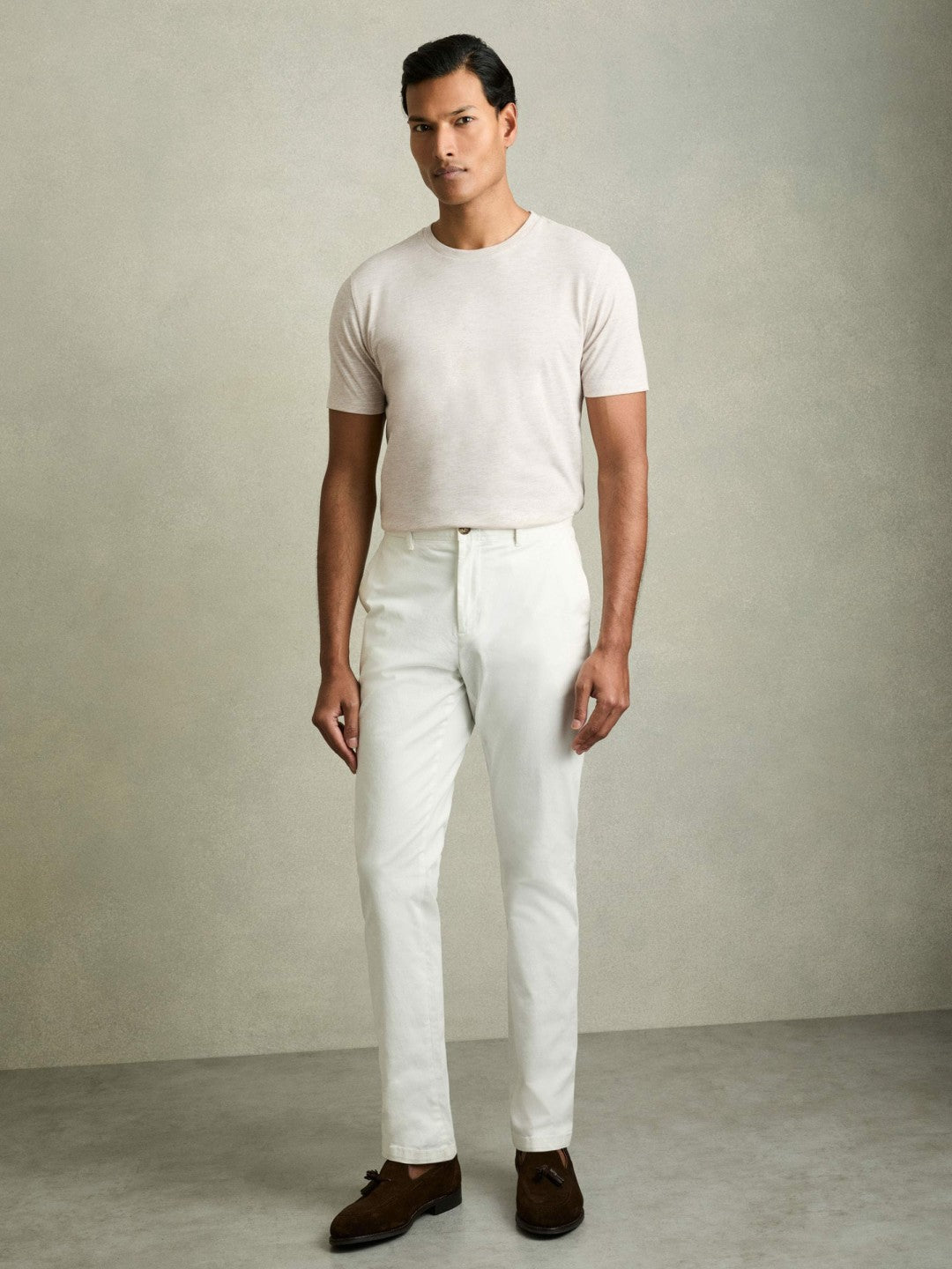 Cotton Crew Neck T-Shirt in Wheat Melange | Reiss Men Recommended
