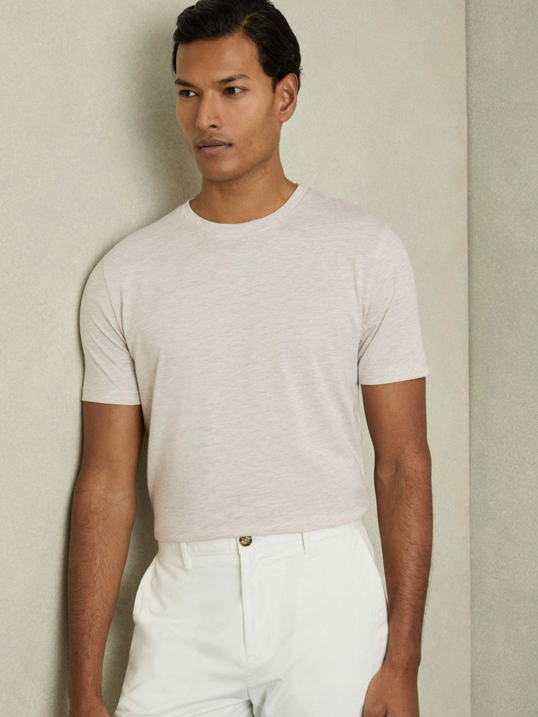 Cotton Crew Neck T-Shirt in Wheat Melange | Reiss Men Recommended