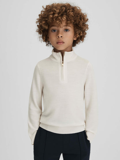 3-9 yrs Wool Half-Zip Funnel Neck Jumper in Snow | Reiss Children & Baby Featured