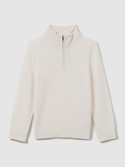 3-9 yrs Wool Half-Zip Funnel Neck Jumper in Snow | Reiss Children & Baby Featured