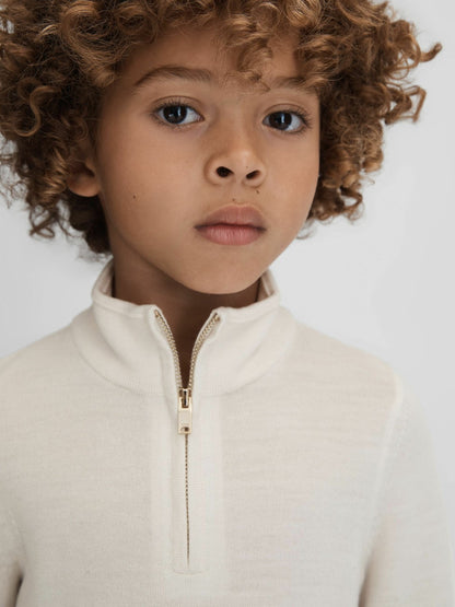 3-9 yrs Wool Half-Zip Funnel Neck Jumper in Snow | Reiss Children & Baby Featured