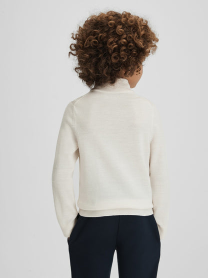 3-9 yrs Wool Half-Zip Funnel Neck Jumper in Snow | Reiss Children & Baby Featured