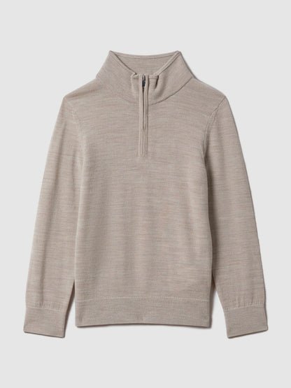 3-9 yrs Wool Half-Zip Funnel Neck Jumper in Wheat Melange | Reiss Children & Baby Best Seller