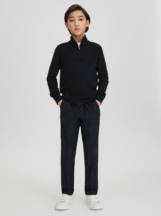 3-9 yrs Wool Half-Zip Funnel Neck Jumper in Navy | Reiss Children & Baby Premium