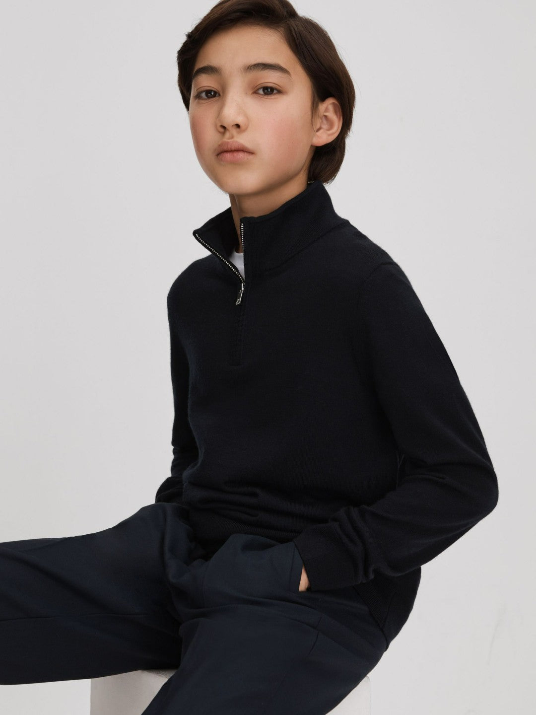 3-9 yrs Wool Half-Zip Funnel Neck Jumper in Navy | Reiss Children & Baby Premium