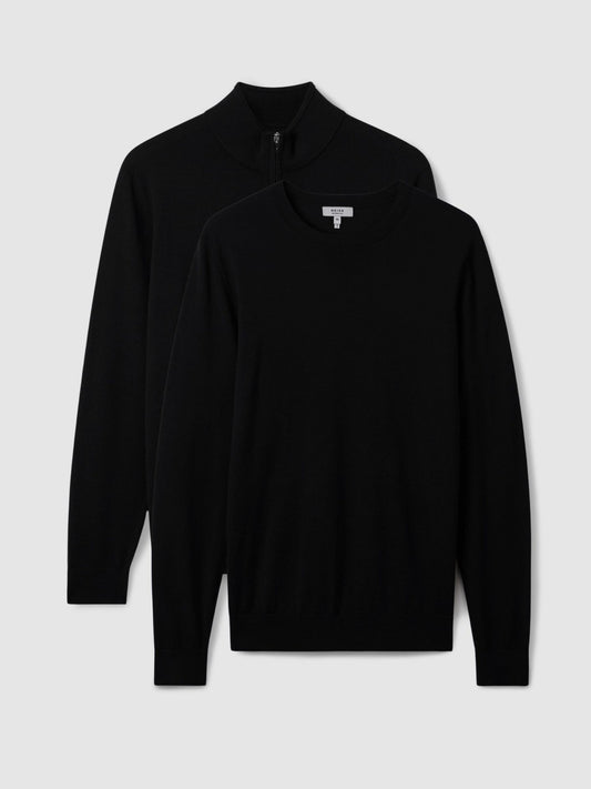 Pack of Two Merino Wool Jumpers in Black | Reiss Men Recommended