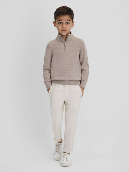 9-13 yrs Wool Half-Zip Funnel Neck Jumper in Wheat Melange | Reiss Children & Baby Signature