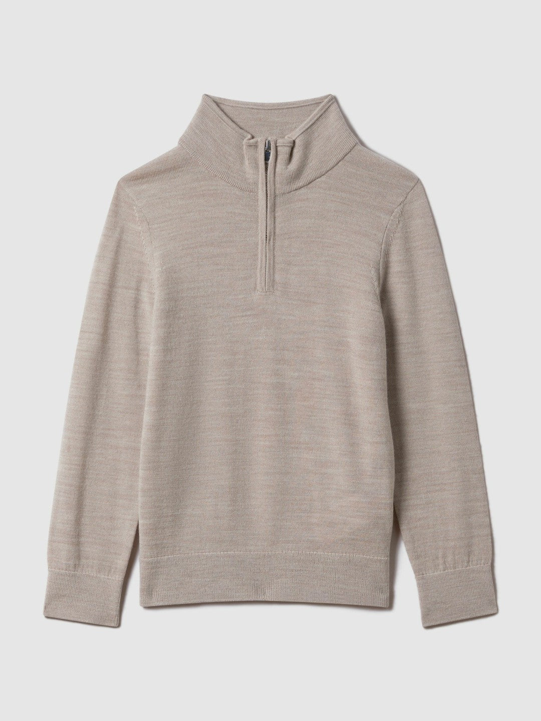 9-13 yrs Wool Half-Zip Funnel Neck Jumper in Wheat Melange | Reiss Children & Baby Signature