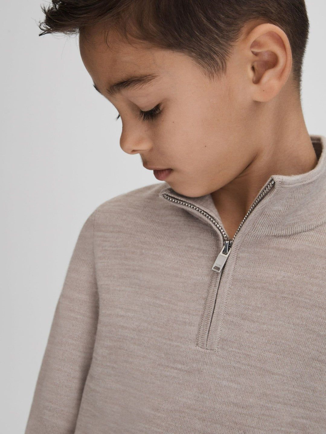 9-13 yrs Wool Half-Zip Funnel Neck Jumper in Wheat Melange | Reiss Children & Baby Signature