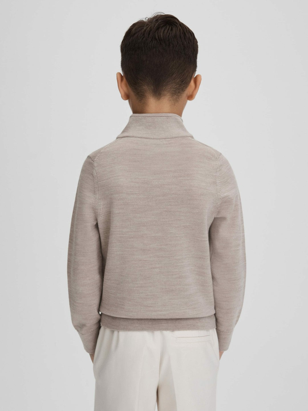 9-13 yrs Wool Half-Zip Funnel Neck Jumper in Wheat Melange | Reiss Children & Baby Signature