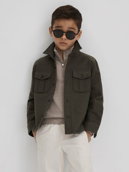 9-13 yrs Wool Half-Zip Funnel Neck Jumper in Wheat Melange | Reiss Children & Baby Signature