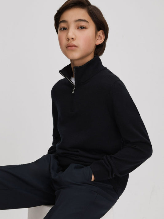 9-13 yrs Wool Half-Zip Funnel Neck Jumper in Navy | Reiss Children & Baby New