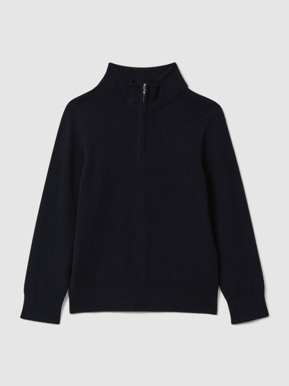 9-13 yrs Wool Half-Zip Funnel Neck Jumper in Navy | Reiss Children & Baby New