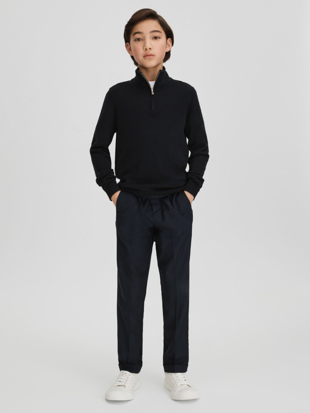 9-13 yrs Wool Half-Zip Funnel Neck Jumper in Navy | Reiss Children & Baby New
