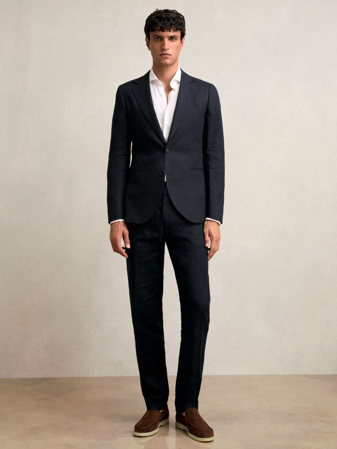 Slim Fit Linen Adjuster Trousers in Navy | Reiss Men Recommended