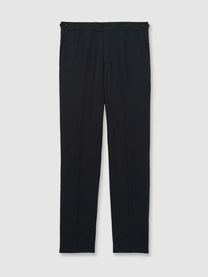 Slim Fit Linen Adjuster Trousers in Navy | Reiss Men Recommended
