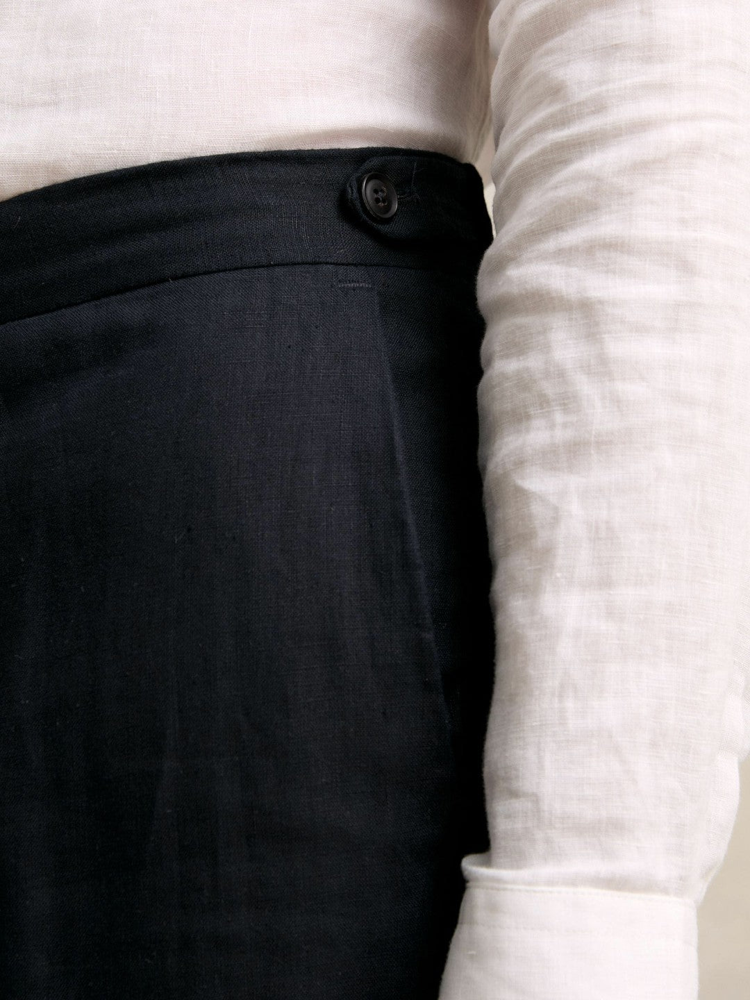 Slim Fit Linen Adjuster Trousers in Navy | Reiss Men Recommended