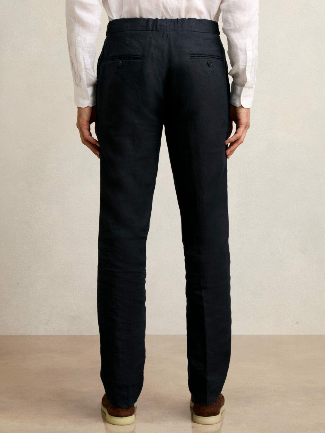 Slim Fit Linen Adjuster Trousers in Navy | Reiss Men Recommended
