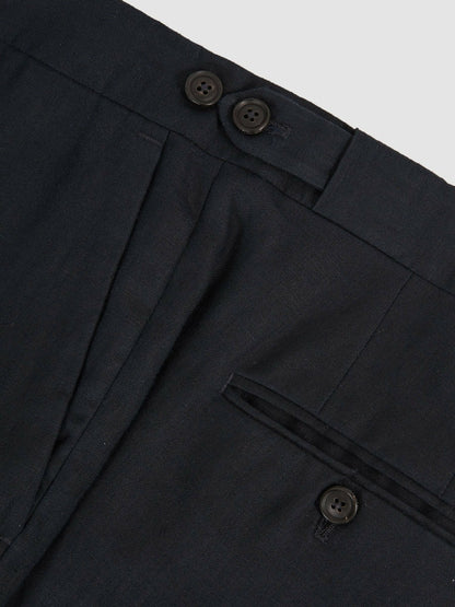 Slim Fit Linen Adjuster Trousers in Navy | Reiss Men Recommended