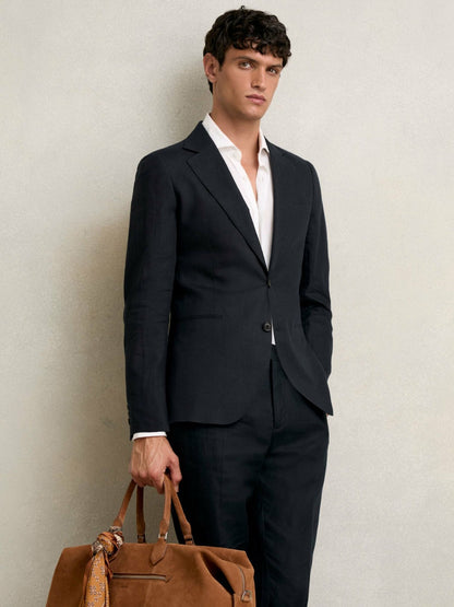 Slim-Fit Single Breasted Linen Blazer in Navy | Reiss Men Popular