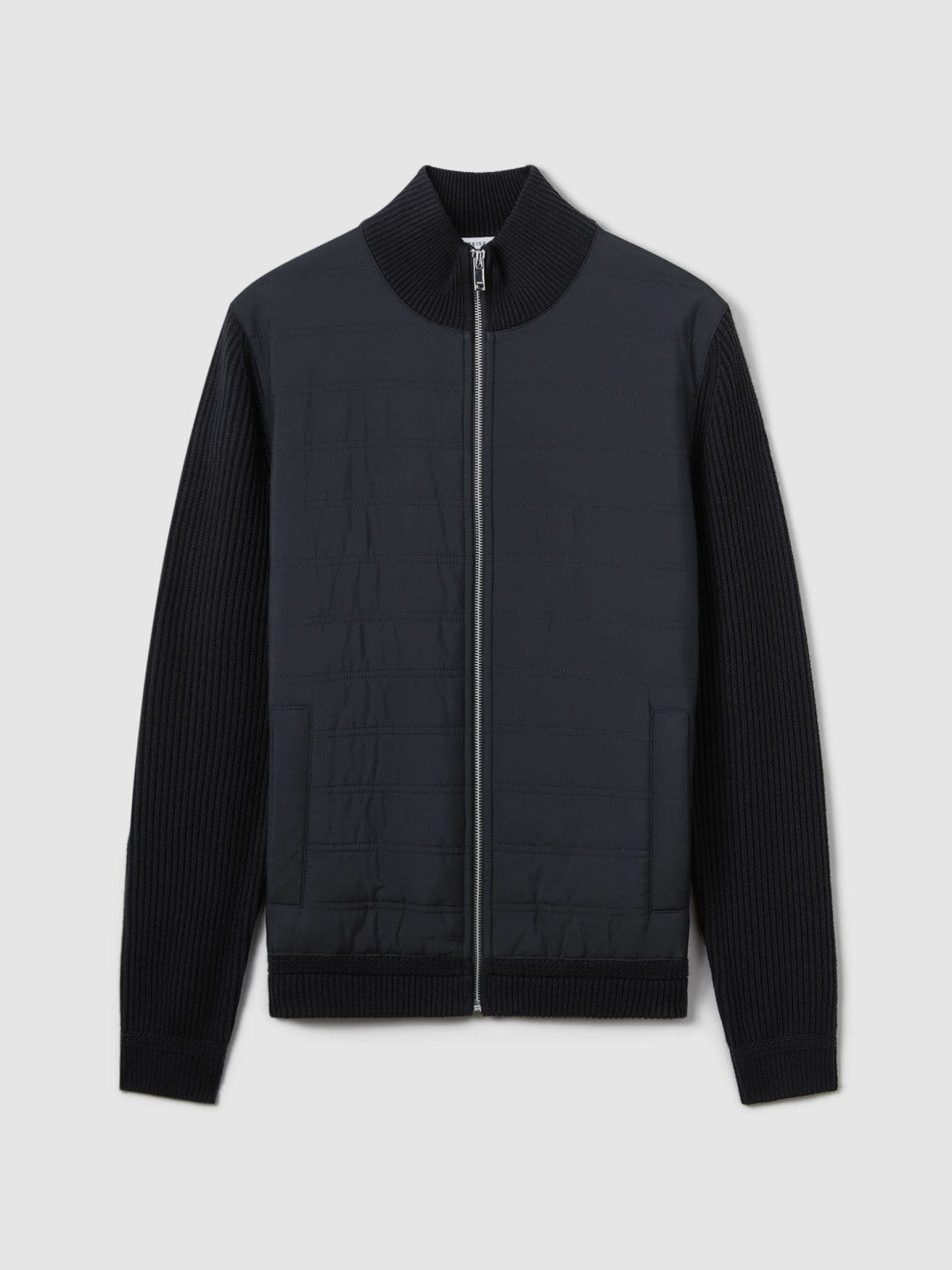 Hybrid Quilt and Knit Zip-Through Jacket in Navy | Reiss Men Exclusive