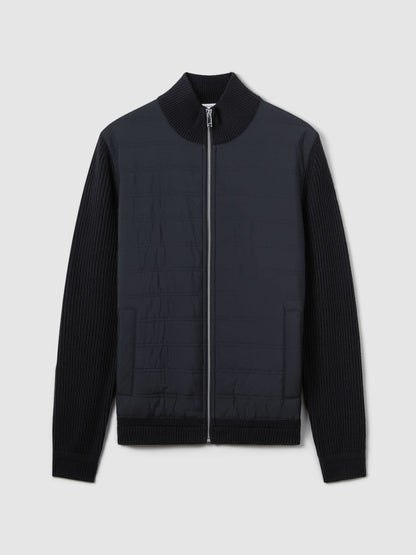 Hybrid Quilt and Knit Zip-Through Jacket in Navy | Reiss Men Exclusive