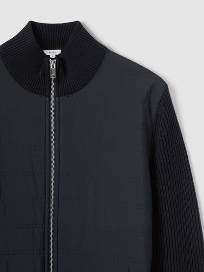 Hybrid Quilt and Knit Zip-Through Jacket in Navy | Reiss Men Exclusive