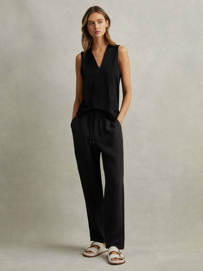 V-Neck Shell Top in Black | Reiss Women Trending