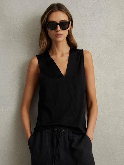 V-Neck Shell Top in Black | Reiss Women Trending