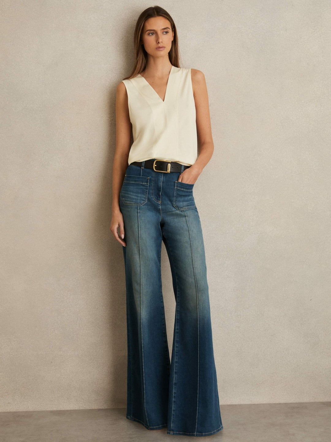 V-Neck Shell Top in Ivory | Reiss Women Featured