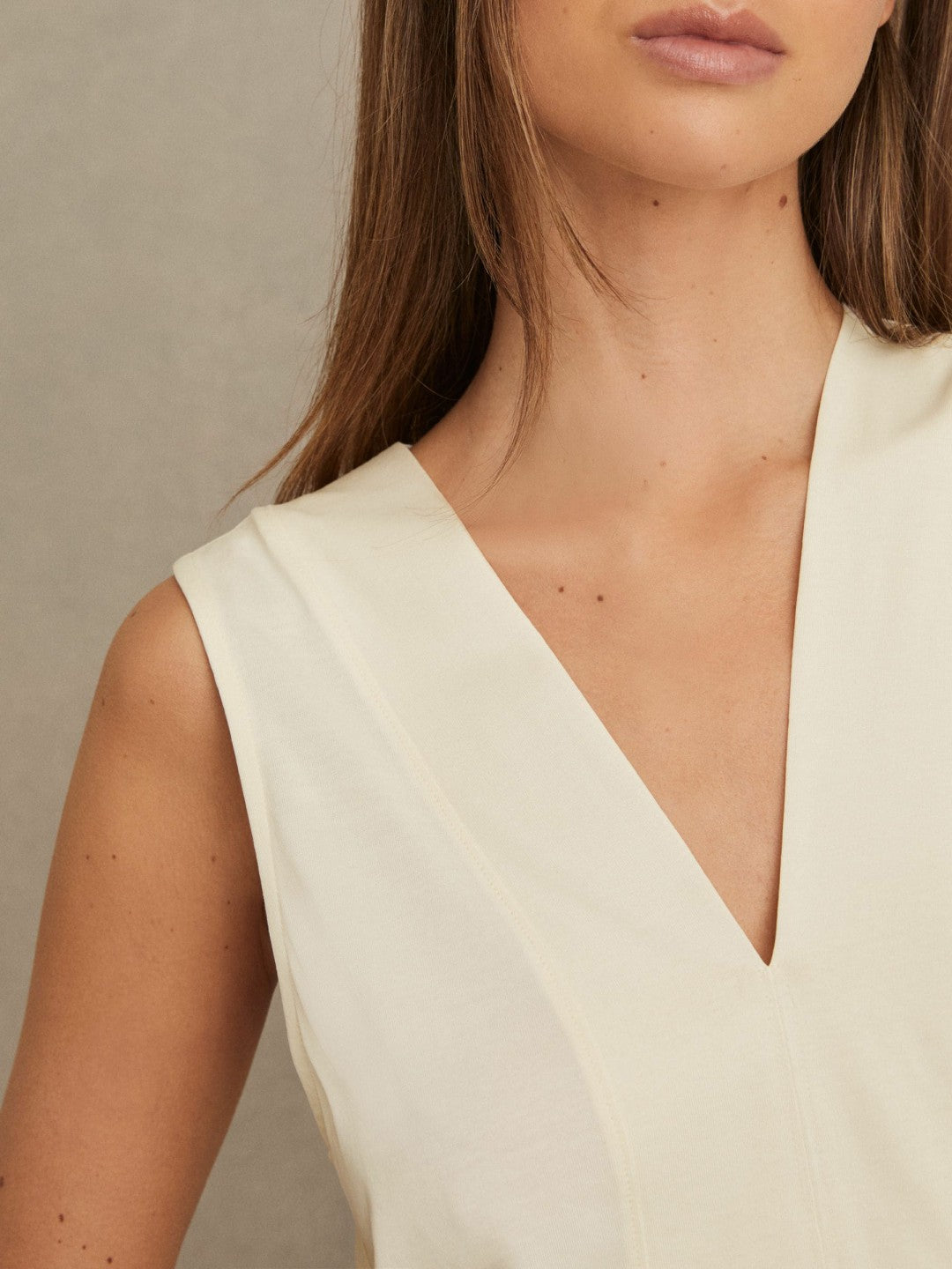 V-Neck Shell Top in Ivory | Reiss Women Featured