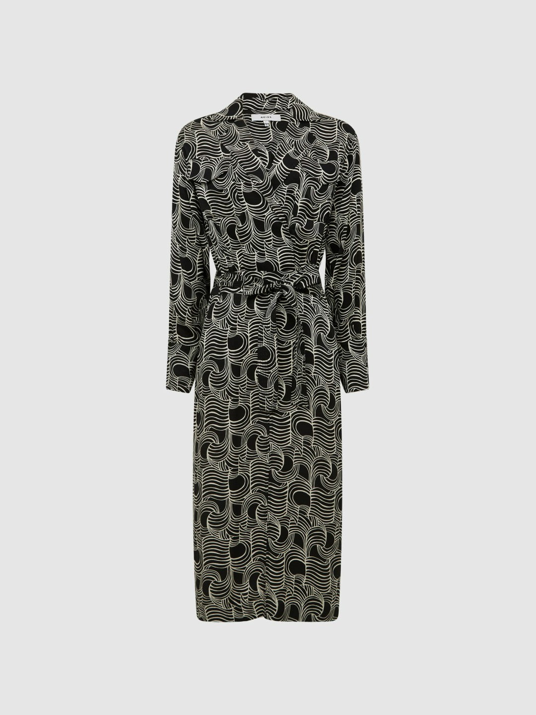 Swirl Print Midi Dress in Black/Cream | Reiss Women Signature