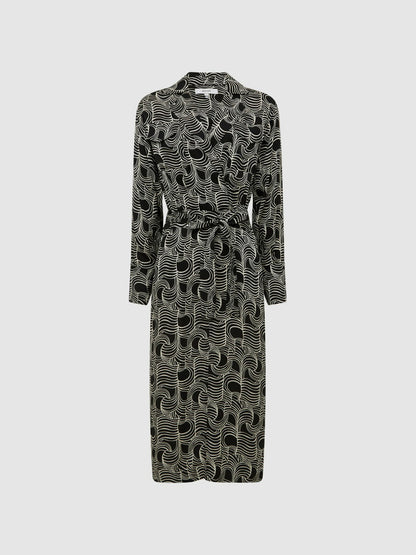 Swirl Print Midi Dress in Black/Cream | Reiss Women Signature