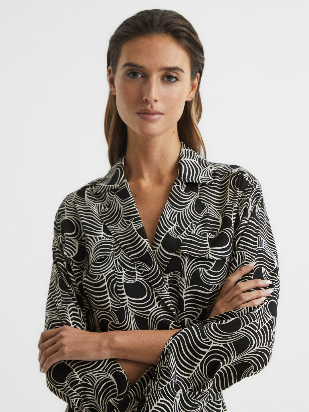 Swirl Print Midi Dress in Black/Cream | Reiss Women Signature