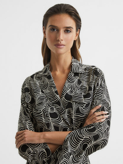 Swirl Print Midi Dress in Black/Cream | Reiss Women Signature