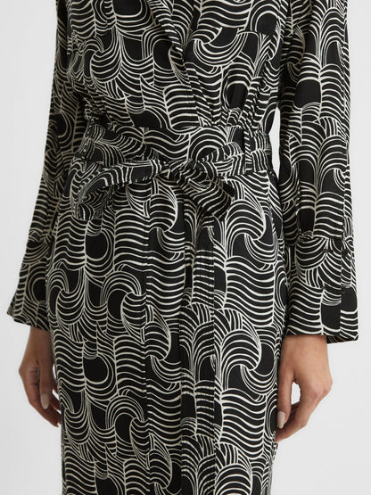 Swirl Print Midi Dress in Black/Cream | Reiss Women Signature
