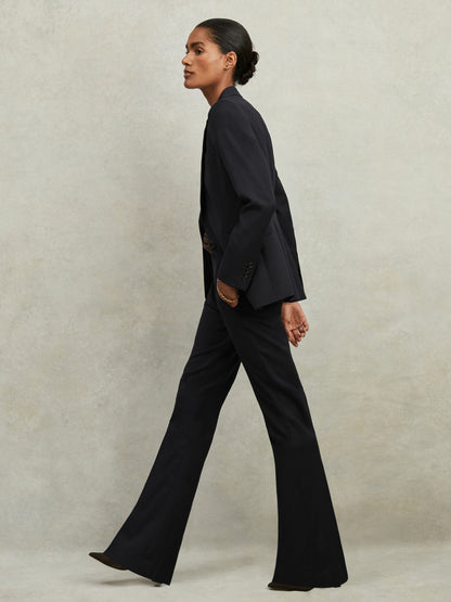 Wool-Blend Tailored Flared Suit Trousers in Navy | Reiss Women Trending
