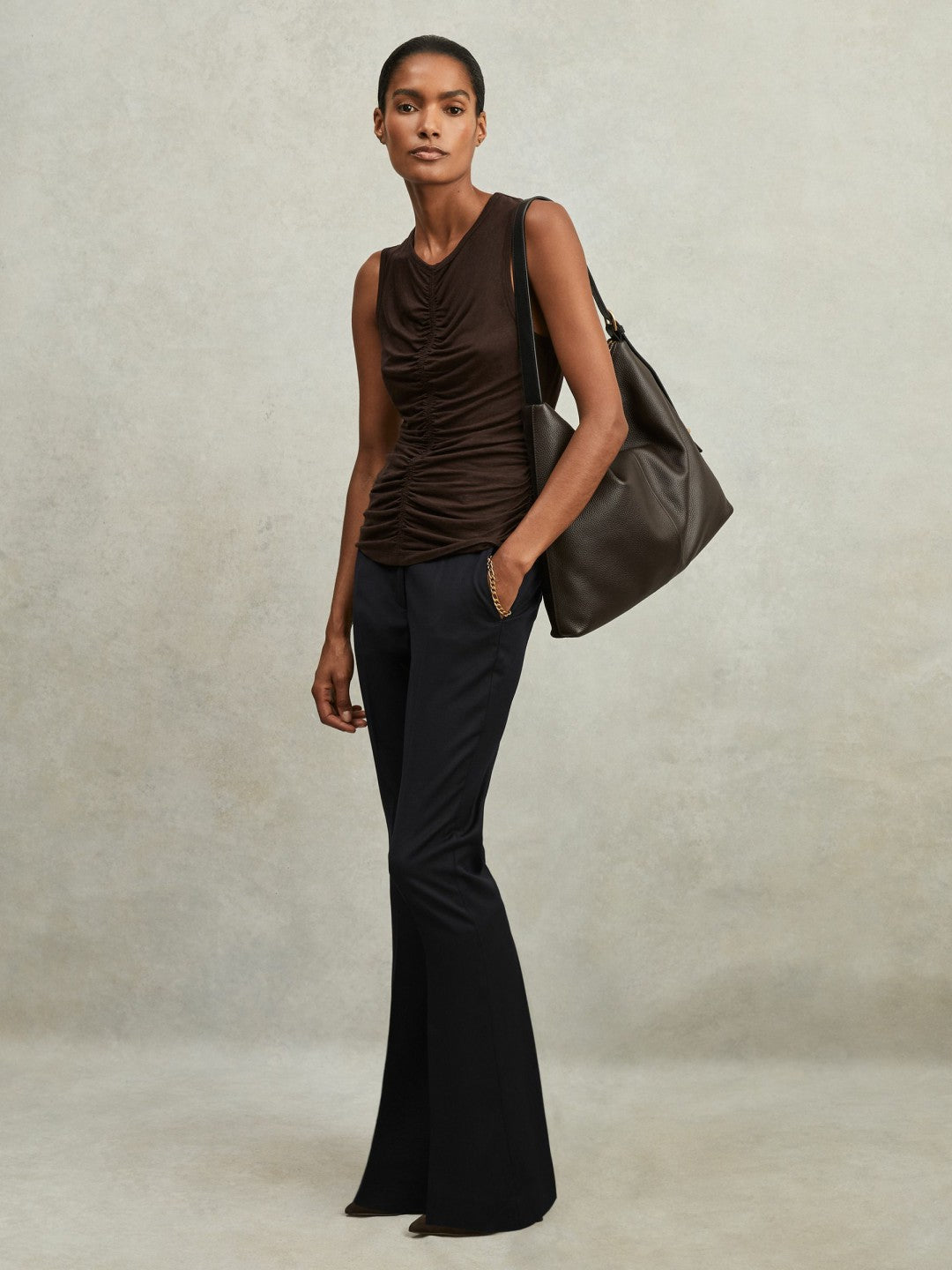 Wool-Blend Tailored Flared Suit Trousers in Navy | Reiss Women Trending