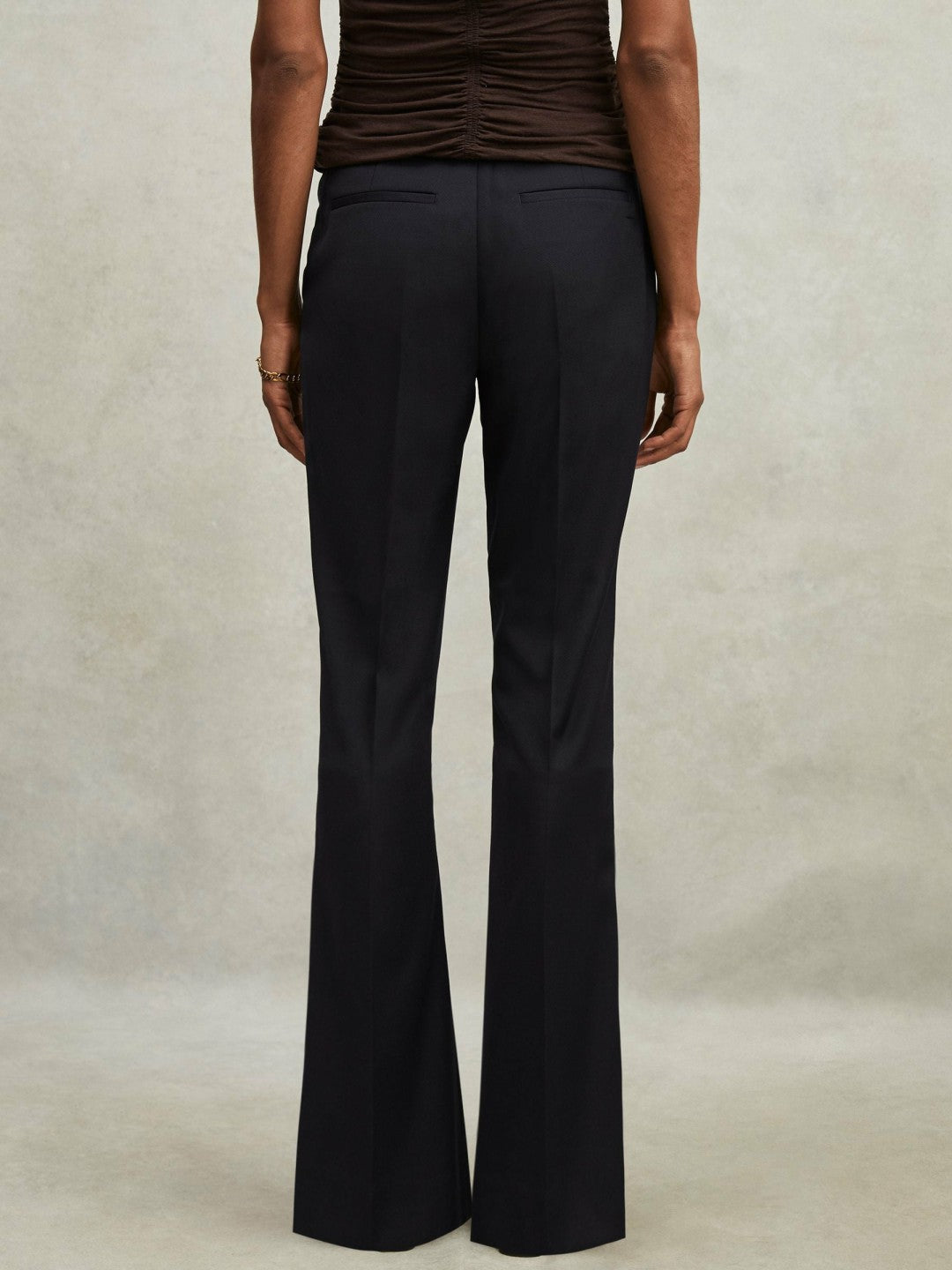 Wool-Blend Tailored Flared Suit Trousers in Navy | Reiss Women Trending
