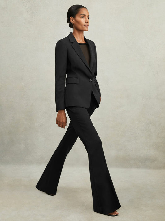 Wool-Blend Tailored Flared Suit Trousers in Black | Reiss Women Recommended
