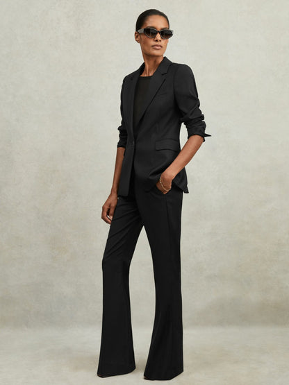 Wool-Blend Tailored Flared Suit Trousers in Black | Reiss Women Recommended