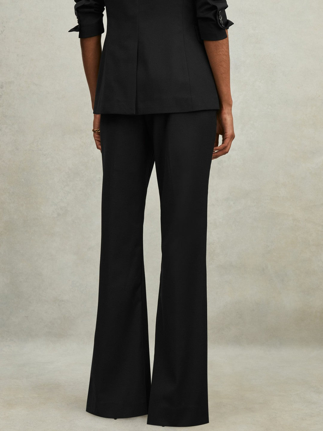 Wool-Blend Tailored Flared Suit Trousers in Black | Reiss Women Recommended