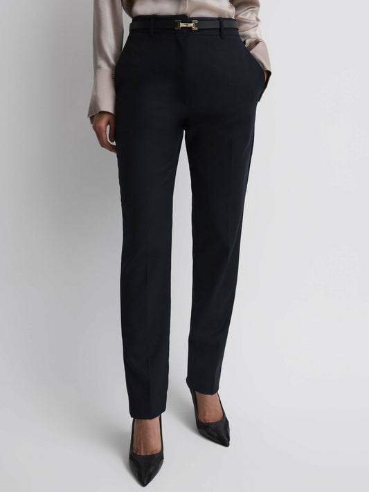 Petite Wool Blend Tapered Suit Trousers in Navy | Reiss Women Premium