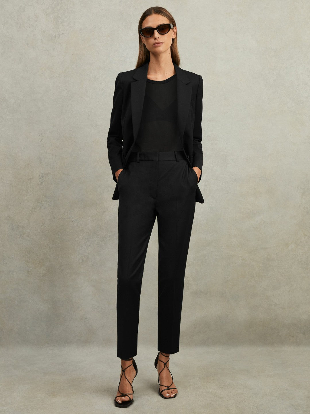 Petite Wool Blend Tapered Suit Trousers in Black | Reiss Women Best Seller